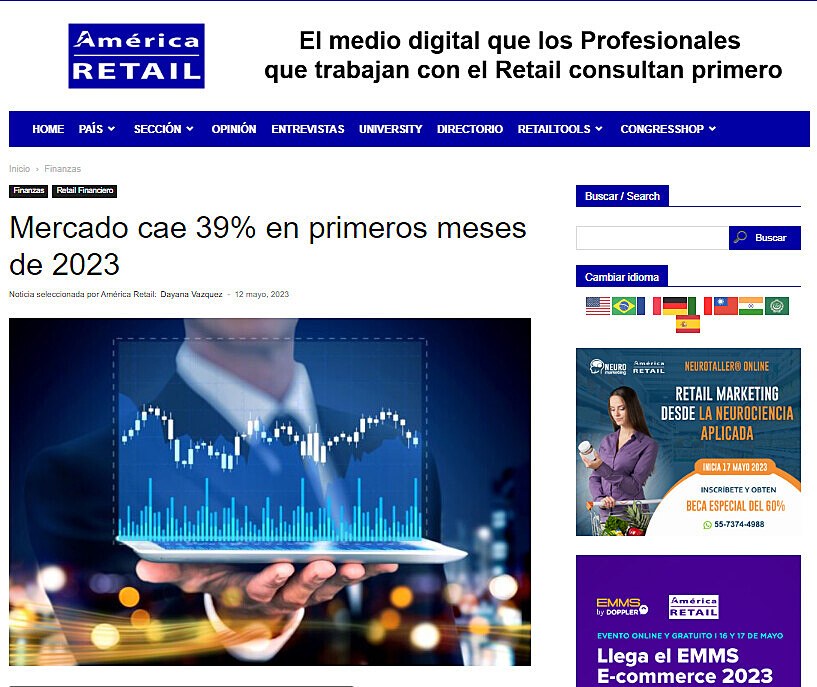 Mercado cae 39% en primeros meses de 2023